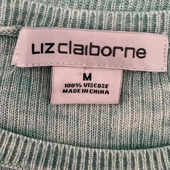 Liz Claiborne Womens Lightweight Sweater Medium Heathered Teal Long Sleeve - Picture 3 of 4